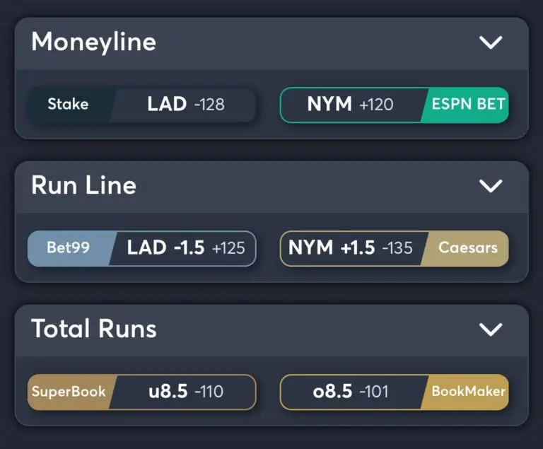 LA Dodgers vs New york Mets best odds