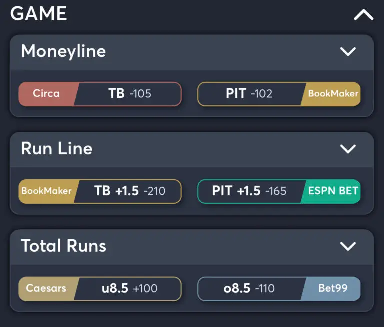 Rays vs Pirates - Best Odds