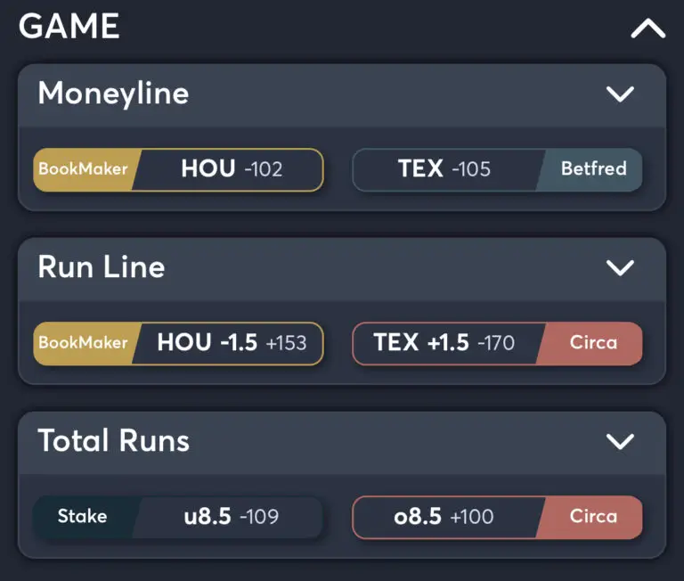 Rangers vs Astros - Best Odds